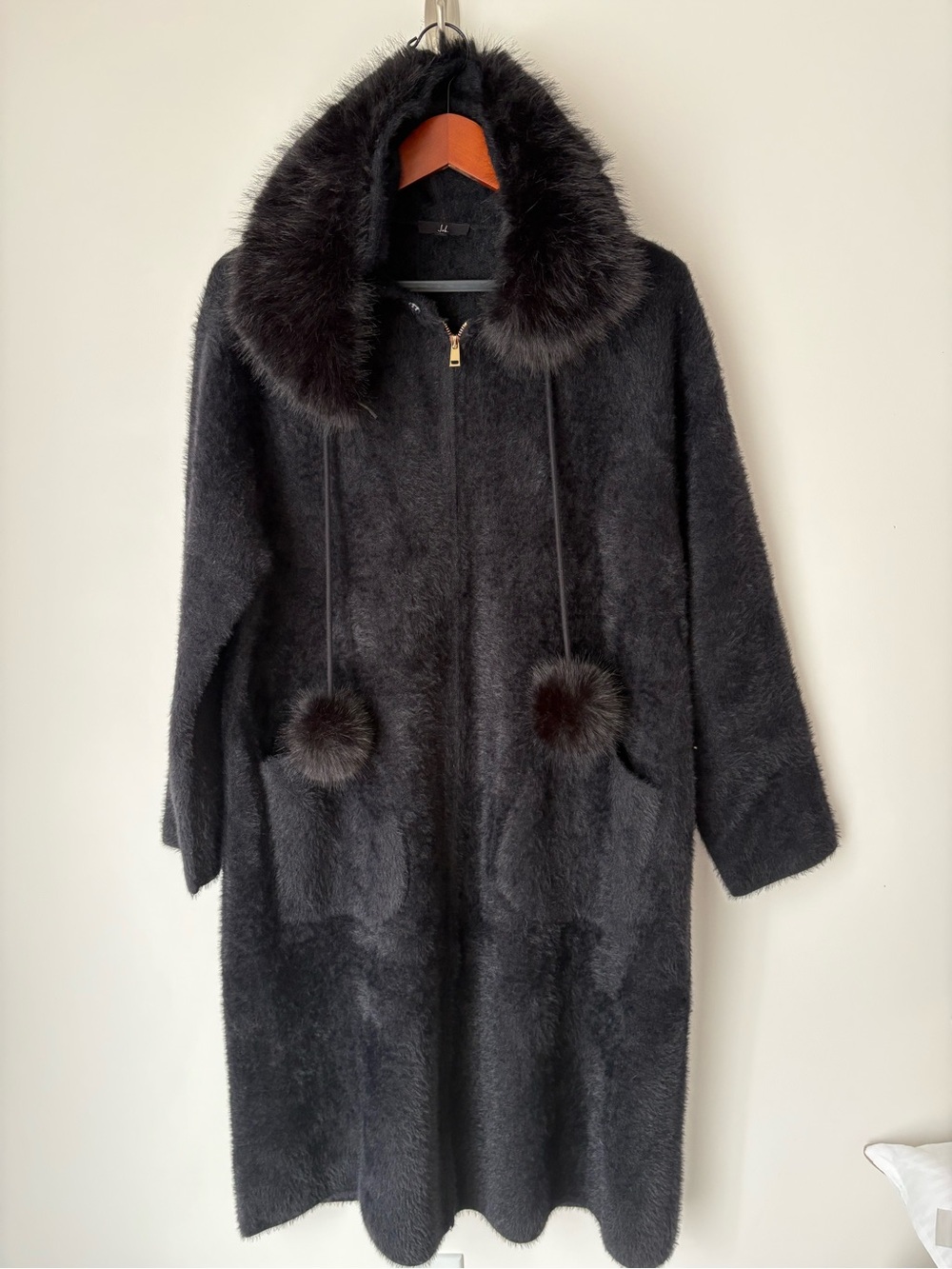 Joh Women's Black Faux Fur Hooded Long Coat